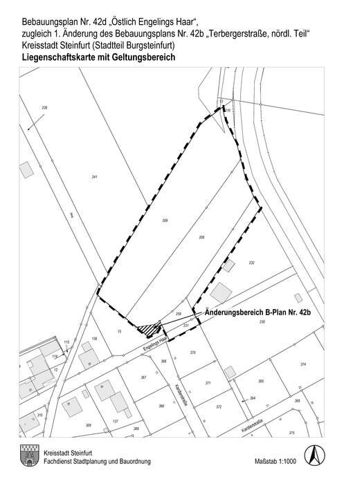 Flurkartenausschnitt BPlan 42d "Östlich Engelings Haar" - Aufstellung und zugleich 1. Änderung des Bebauungsplanes Nr. 42b "Terbergerstraße - nördlicher Teil"