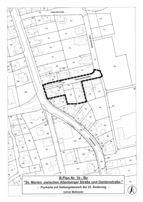 Flurkartenausschnitt BPlan 1b - St. Marien - zwischen Altenberger Straße und Gantenstraße - 22. Änderung